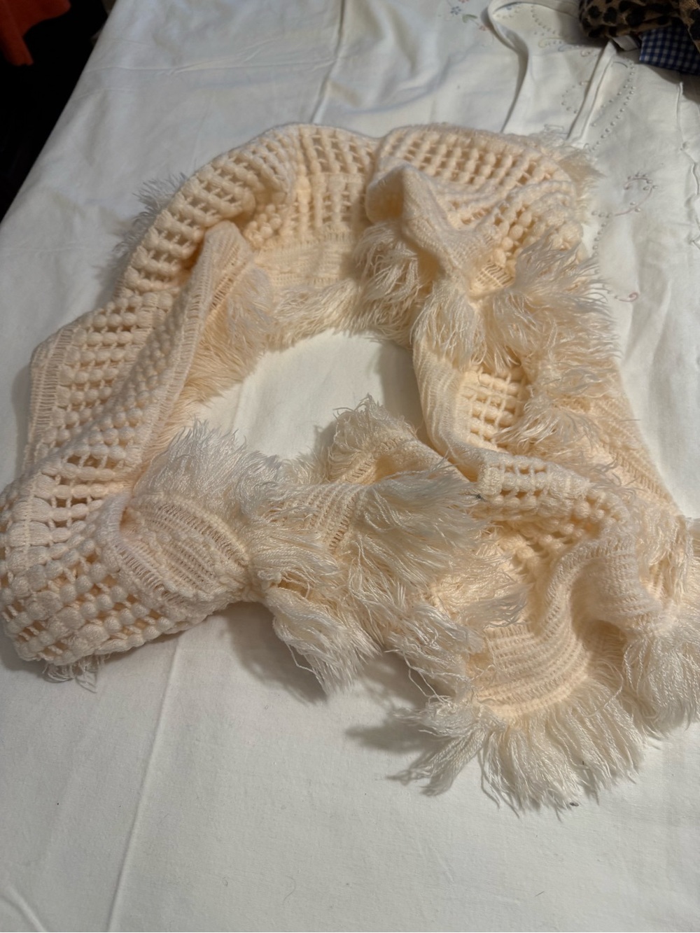 Soft Cream Fringe Knit Scarf - Women's Accessory